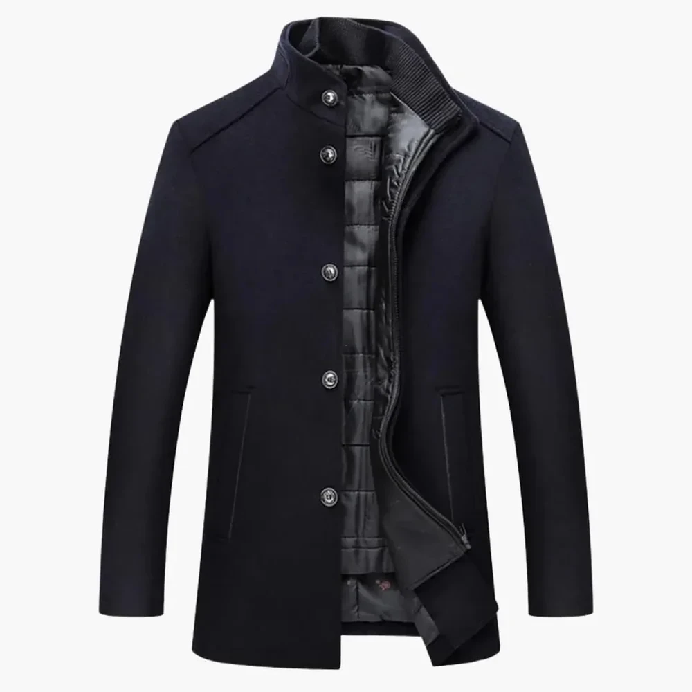Men’s Coat with High Collar and Button Closure